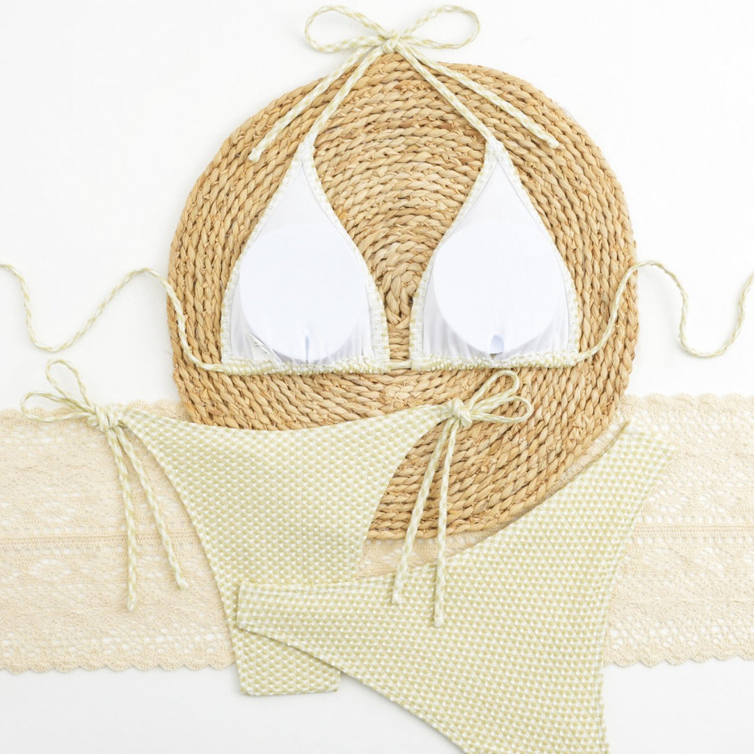 Damen Triangel-Bikini-Set mit verstellbaren Trägern und klassischem Karomuster R&B