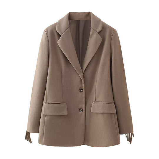 Damen eleganter Blazer mit fransenartigen Details und zwei praktischen Taschen R&B