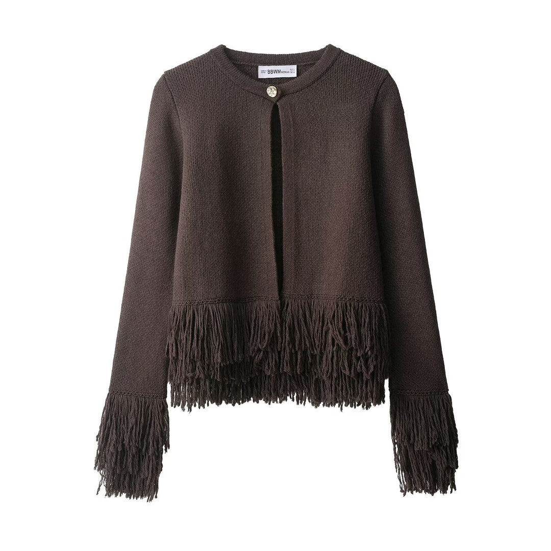 Damen trendige Fransenstrickjacke R&B