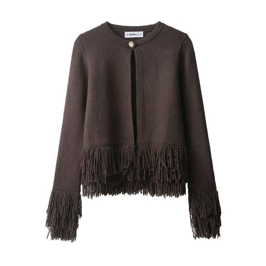 Damen trendige Fransenstrickjacke R&B