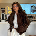 Damen Modische Cordjacke mit lässigem Schnitt und geradem Kragen R&B