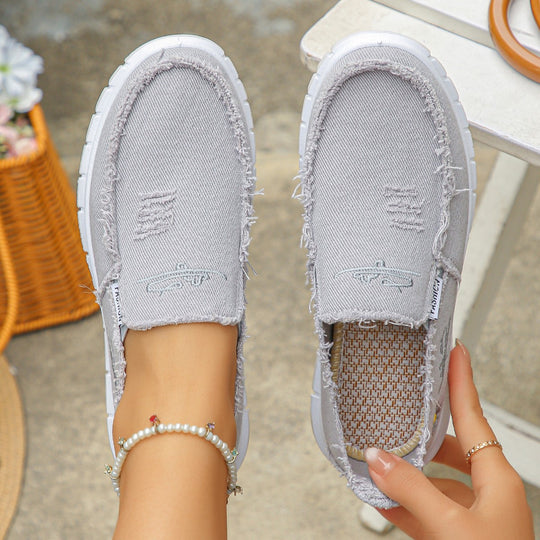 Damen lässige Slip-On Sneaker aus denimähnlichem Material R&B
