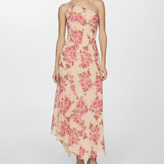 Damen asymmetrisches Maxikleid mit floralem Muster und einem Schulterdesign R&B