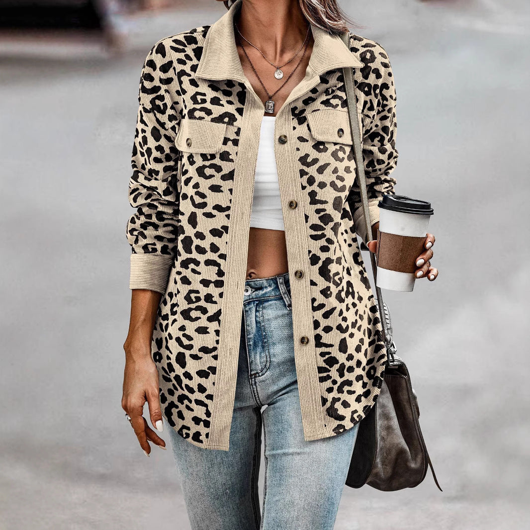 Damen Freizeitjacke mit strukturiertem Leopardenmuster und praktischen Taschen R&B