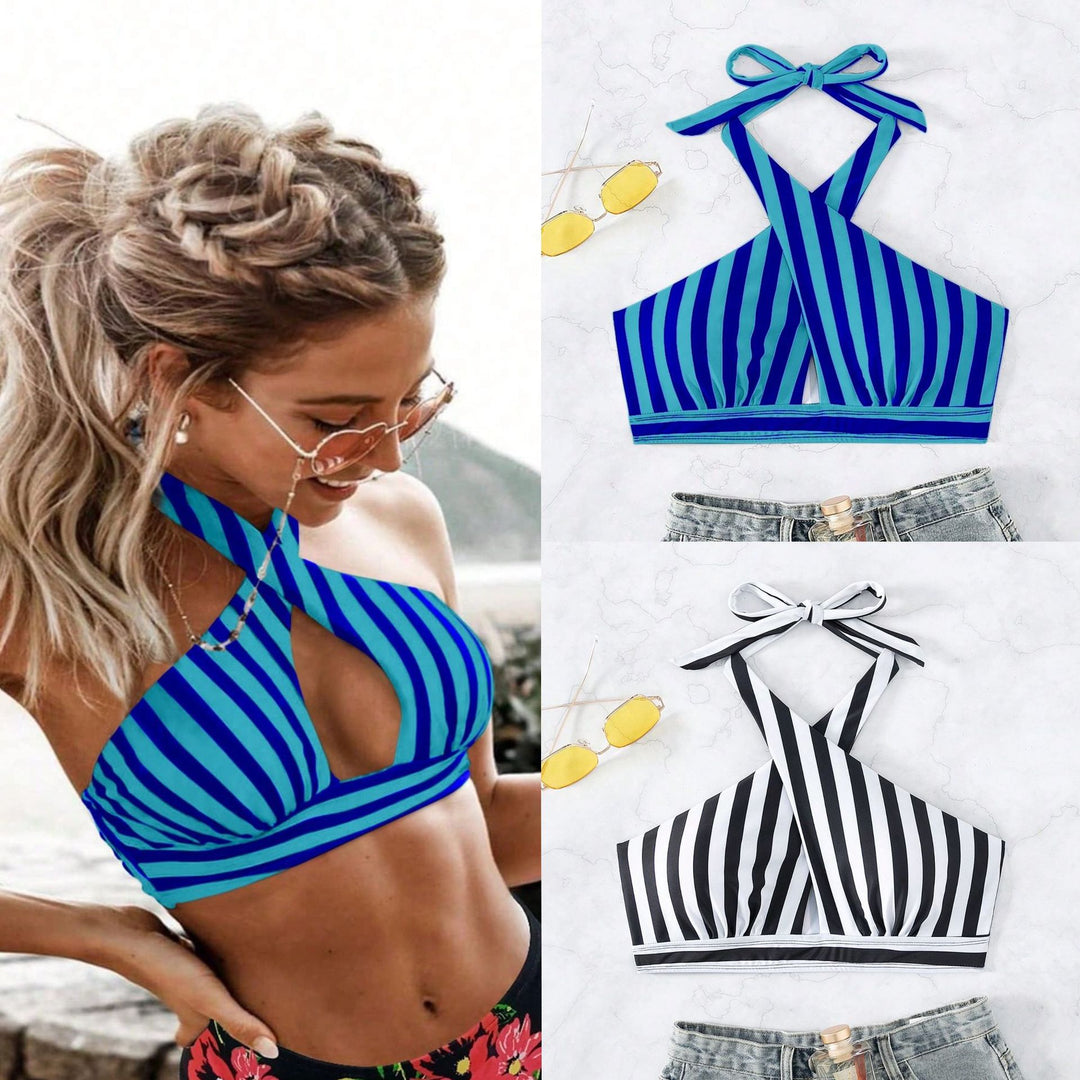 Damen Triangel-Bikinioberteil mit durchdachtem Wickeldesign und elegantem Streifenmuster R&B