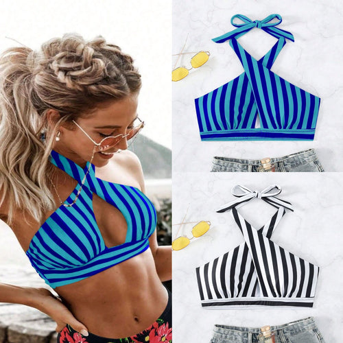 Damen Triangel-Bikinioberteil mit durchdachtem Wickeldesign und elegantem Streifenmuster R&B