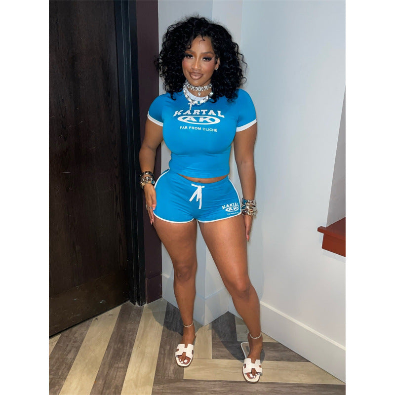 Damen Sportliches Kurzarm-Top und Shorts Set im modernen Design R&B