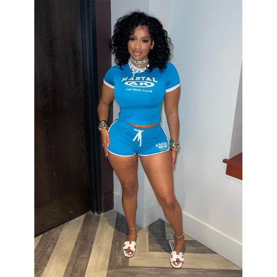 Damen Sportliches Kurzarm-Top und Shorts Set im modernen Design R&B