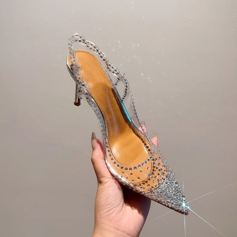 Damen High Heel Schuhe mit transparentem Riemendesign und funkelnden Strassakzenten R&B