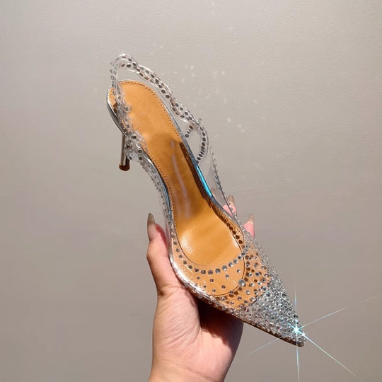 Damen High Heel Schuhe mit transparentem Riemendesign und funkelnden Strassakzenten R&B
