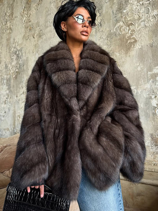 Damen luxuriöse Kunstfelljacke mit weitem Schnitt und modischen Details R&B