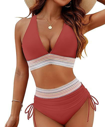 Damen Hochtailliertes Bikini-Set mit verstellbaren Trägern R&B