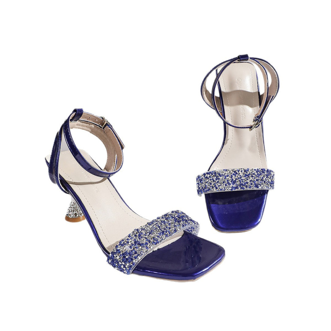 Damen Elegante Strass-Absatzsandalen mit verstellbarem Riemen und modischer Fußbettgestaltung R&B