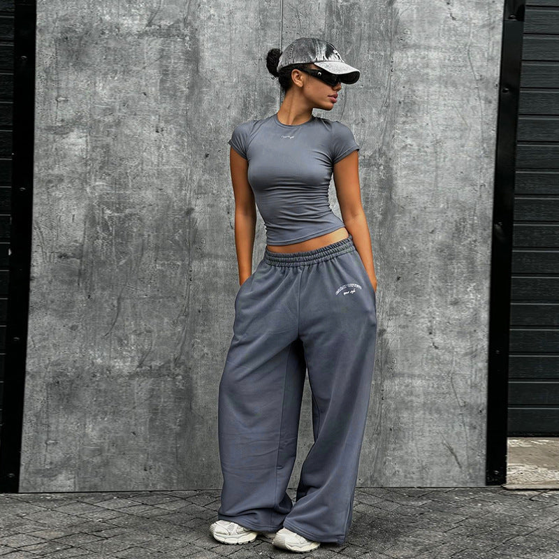 Damen Sportliches Set mit Figurbetontem Oberteil und weitem Hosen R&B