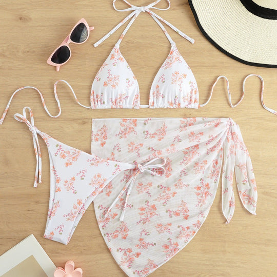 Damen Triangel-Bikini mit floralem Muster und zartem Cover-Up R&B