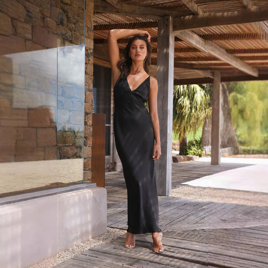 Damen Elegantes und Figurbetontes Abendkleid mit Tiefem V-Ausschnitt und Schmalem Schnitt R&B