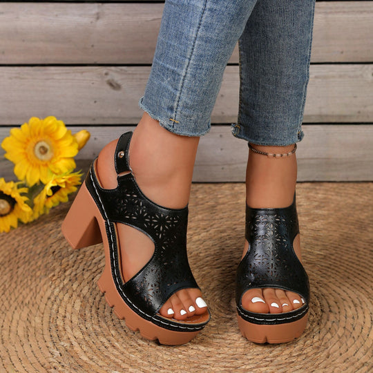 Damen Plateau-Sandaletten mit durchbrochenem Design und komfortablem Blockabsatz R&B