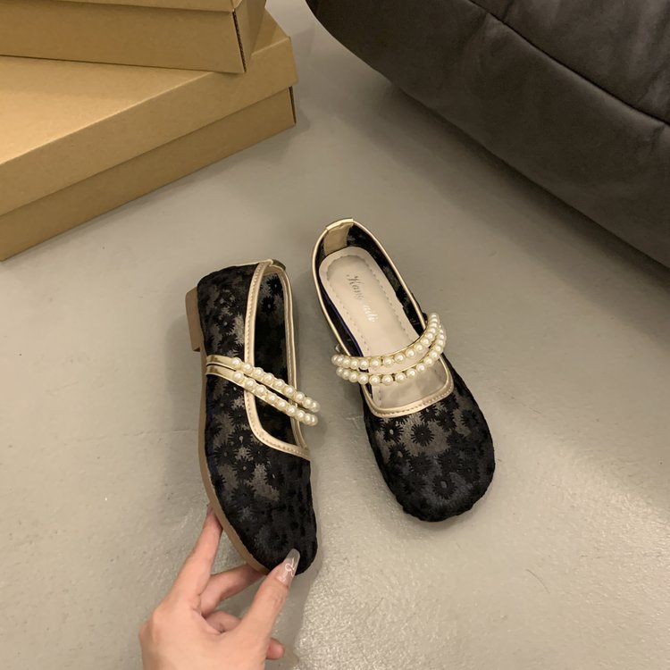 Damen elegante Ballerinas mit dekorativer Perlenapplikation und modischem Riemchen R&B
