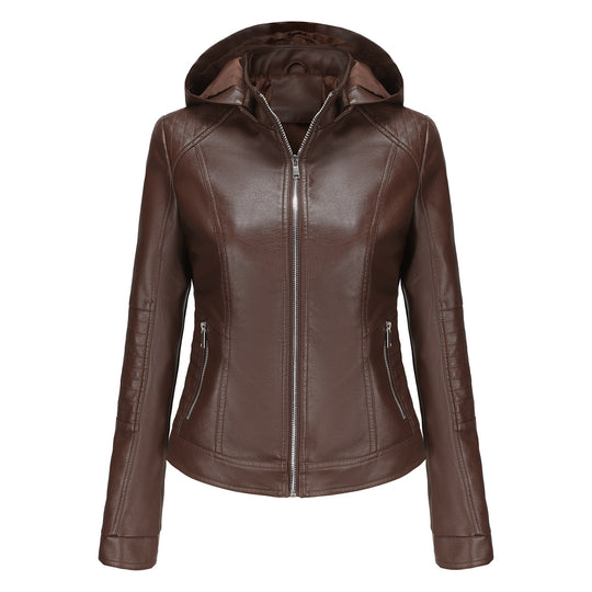 Damen Kapuzenjacke aus hochwertigem Kunstleder R&B