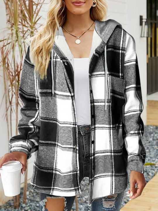 Damen lässige Overshirt-Jacke mit Kapuze und praktischem Kordelzug R&B