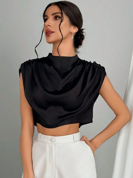 Damen elegantes Oberteil mit weichen Stofffalten und Rückenausschnitt R&B