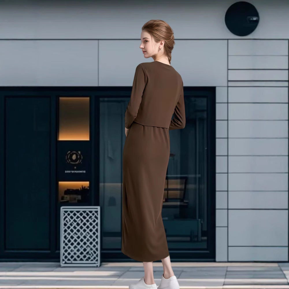 Damen Modisches Maxikleid mit eleganter Silhouette und Langarm R&B