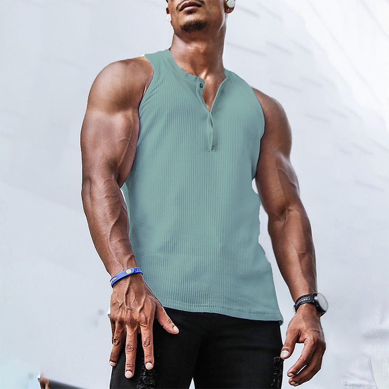 Herren Ärmelloses Sport-Tanktop mit Knopfleiste und atmungsaktivem Gewebe R&B