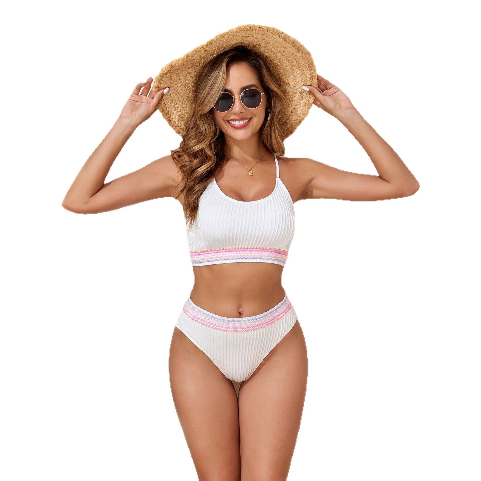 Damen Sportliches Bikini-Set mit modischem Rippdesign und elastischem Bund R&B