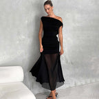 Damen Elegantes schulterfreies Maxikleid mit raffiniertem Rüschendesign R&B