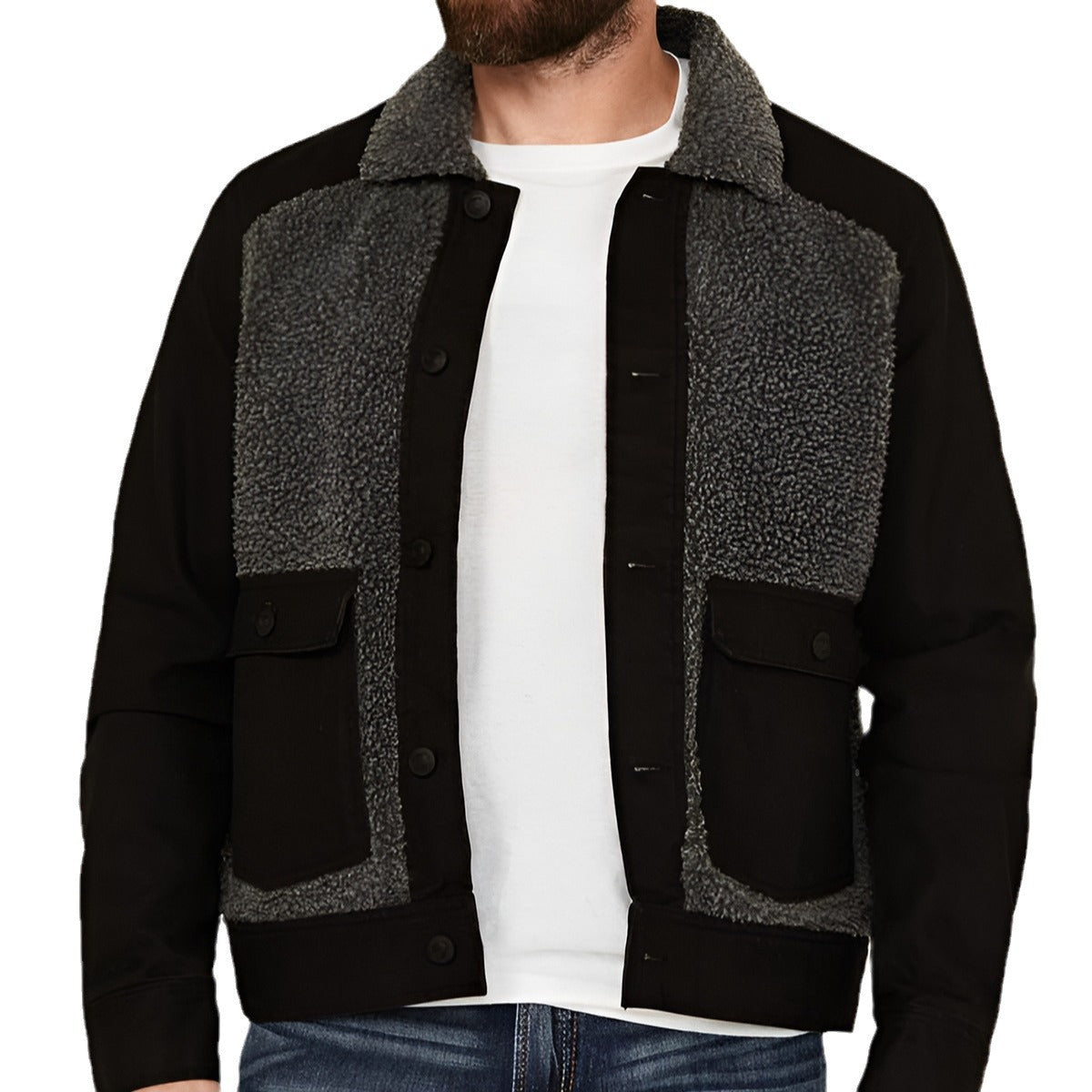 Herren warme Fleecejacke mit praktischen Taschen und weichem Kragen R&B