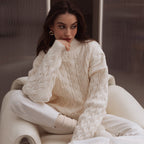 Damen Gemusterter Strickpullover mit hohem Kragen R&B