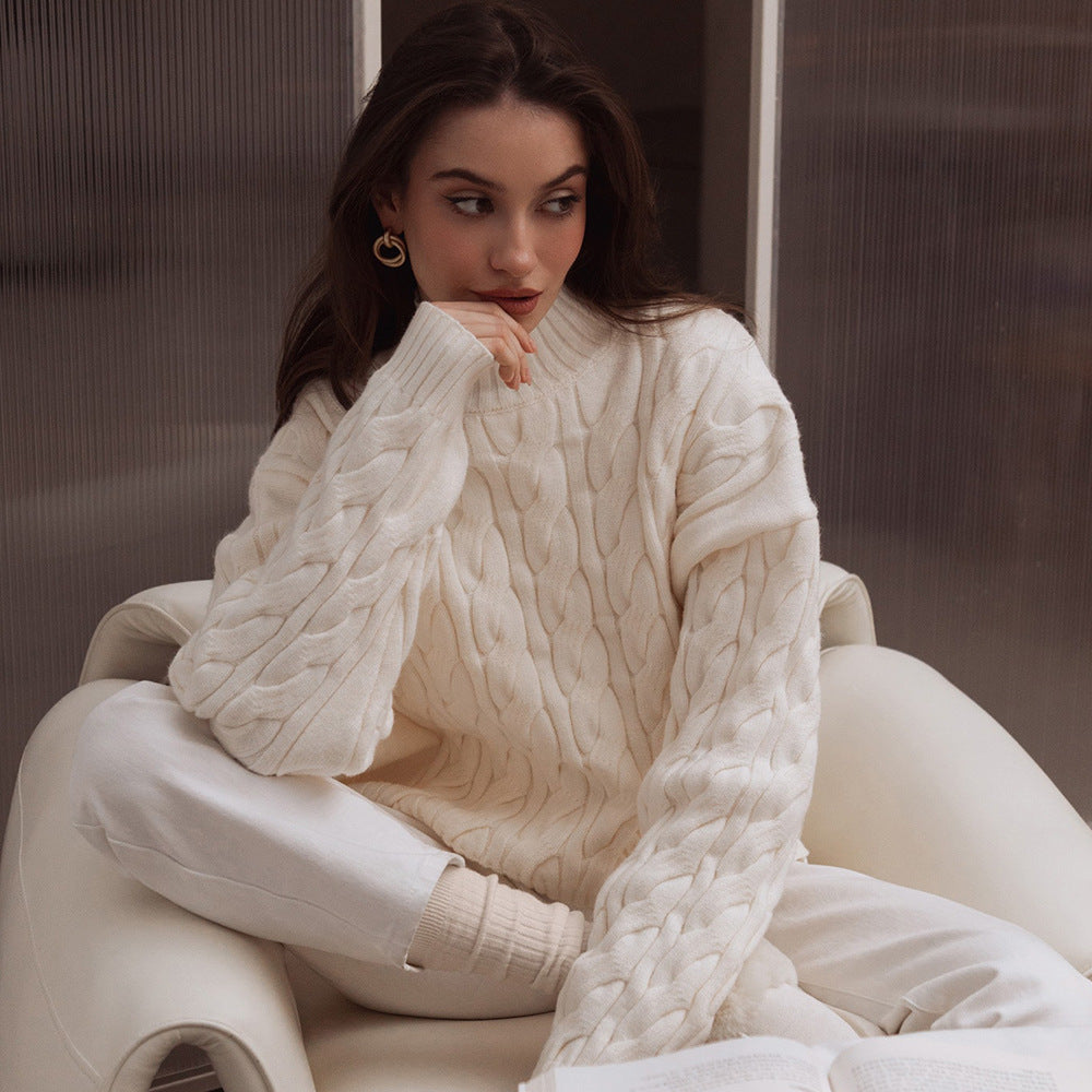 Damen Gemusterter Strickpullover mit hohem Kragen R&B