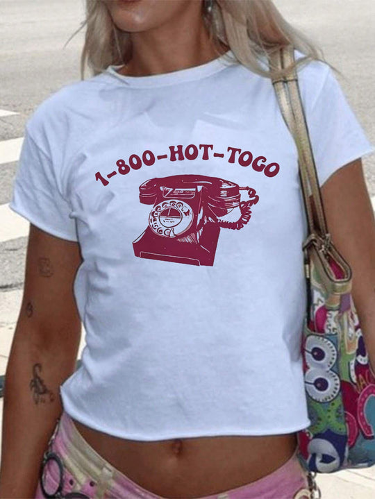 Damen Crop-T-Shirt mit kreativem Telefon-Design R&B