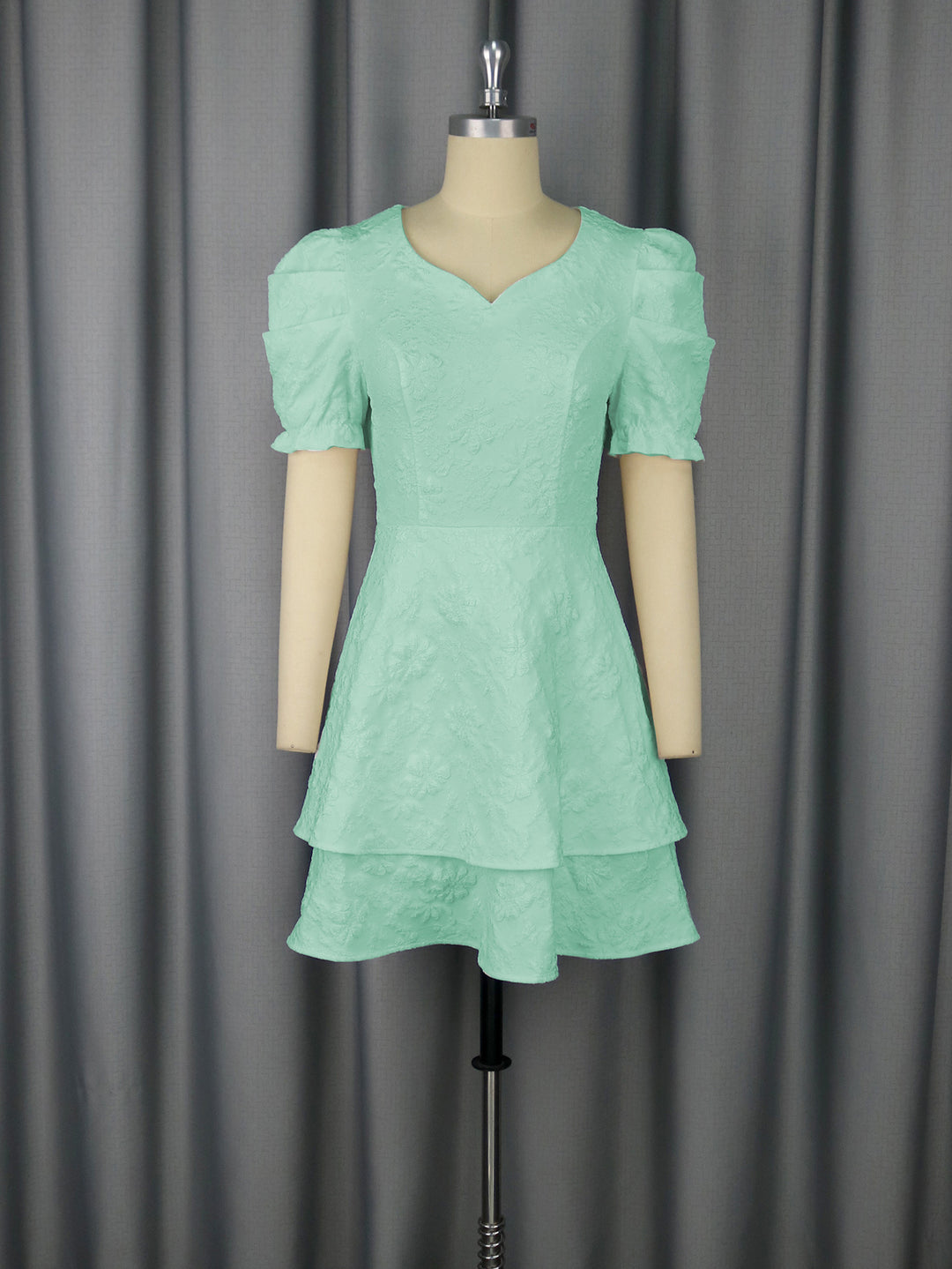 Damen romantisches Kurzarmkleid mit gestuftem Rock R&B