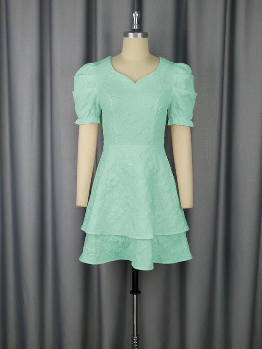 Damen romantisches Kurzarmkleid mit gestuftem Rock R&B
