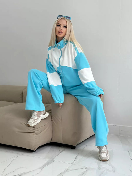 Damen sportliches Set aus hochfunktionalem Fleece-Material mit Reißverschluss R&B