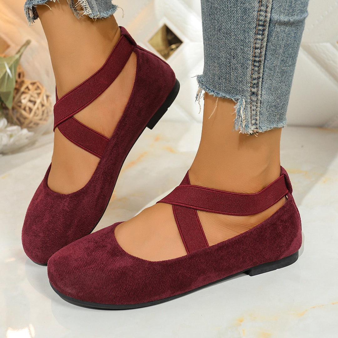 Damen Stylish Ballerinas mit elastischem Kreuzriemen und atmungsaktivem Obermaterial R&B