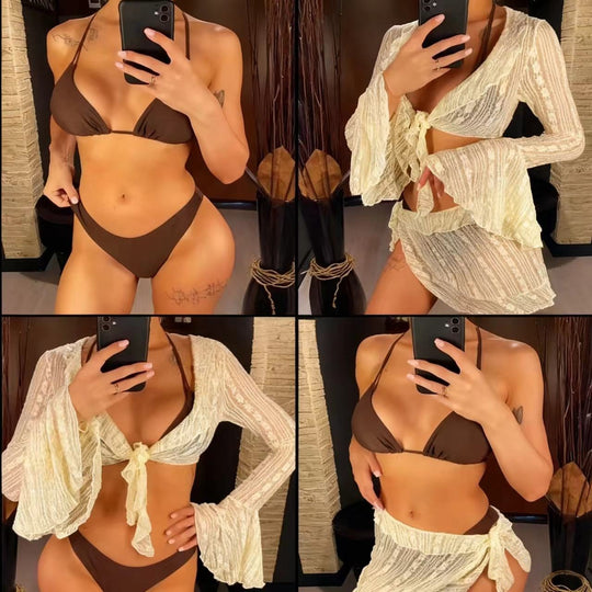 Damen Elegante Spitzenbluse mit schwingenden Ärmeln R&B
