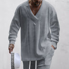 Herren nan oversized Kabelstrick V-Ausschnitt Pullover mit Relaxhose Set R&B