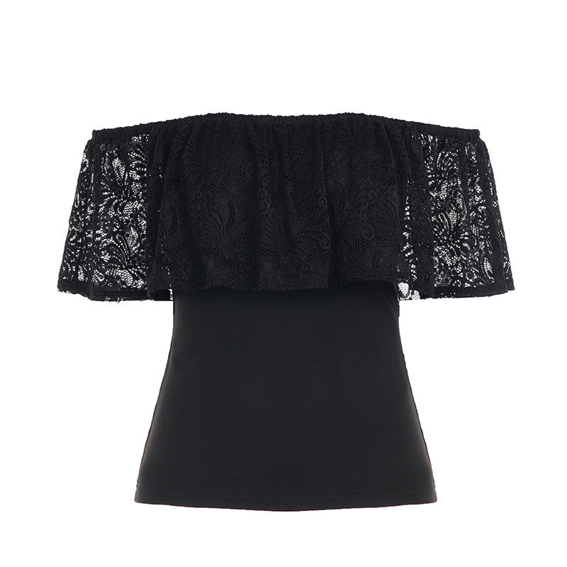 Damen Off-Shoulder Oberteil mit Rüschendetails und eleganten Spitzenakzenten R&B