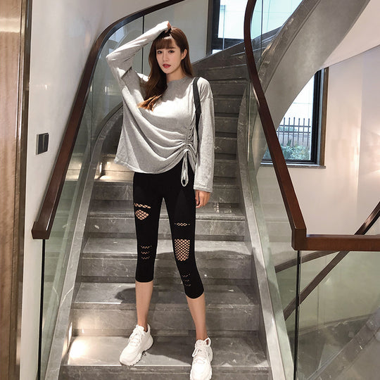 Damen Modische Leggings mit transparenten Netzdetails und Schleifen R&B