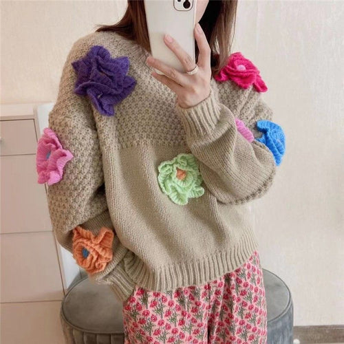 Damen Verspielter Strickpullover mit Blumenapplikationen R&B