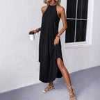 Damen lässiges Sommermaxikleid mit elegantem Halternetz und praktischen Taschen R&B