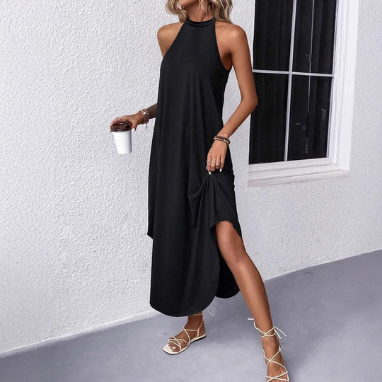 Damen lässiges Sommermaxikleid mit elegantem Halternetz und praktischen Taschen R&B