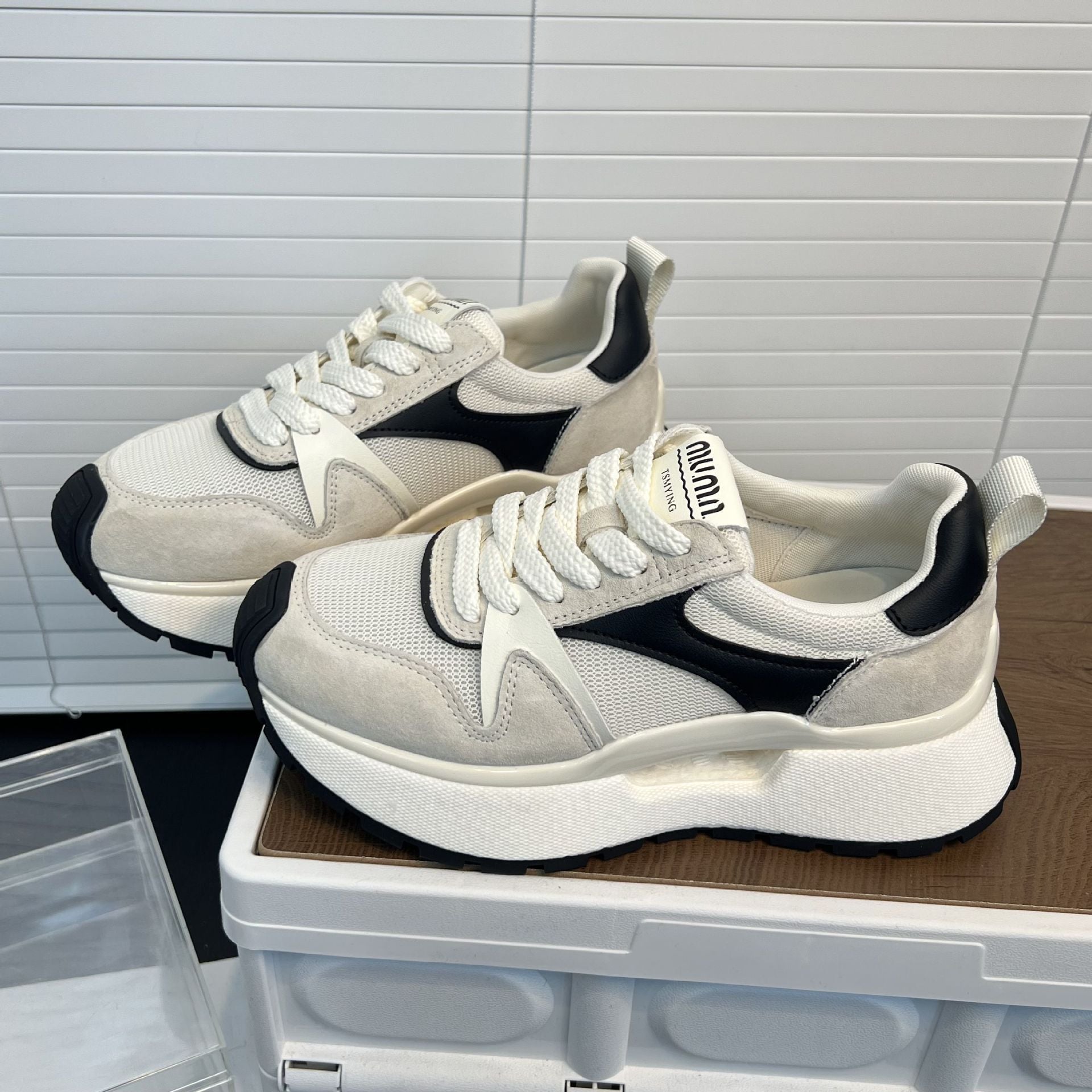 Damen moderne Chunky Sneakers mit elastischem Obermaterial und rutschfester Sohle R&B
