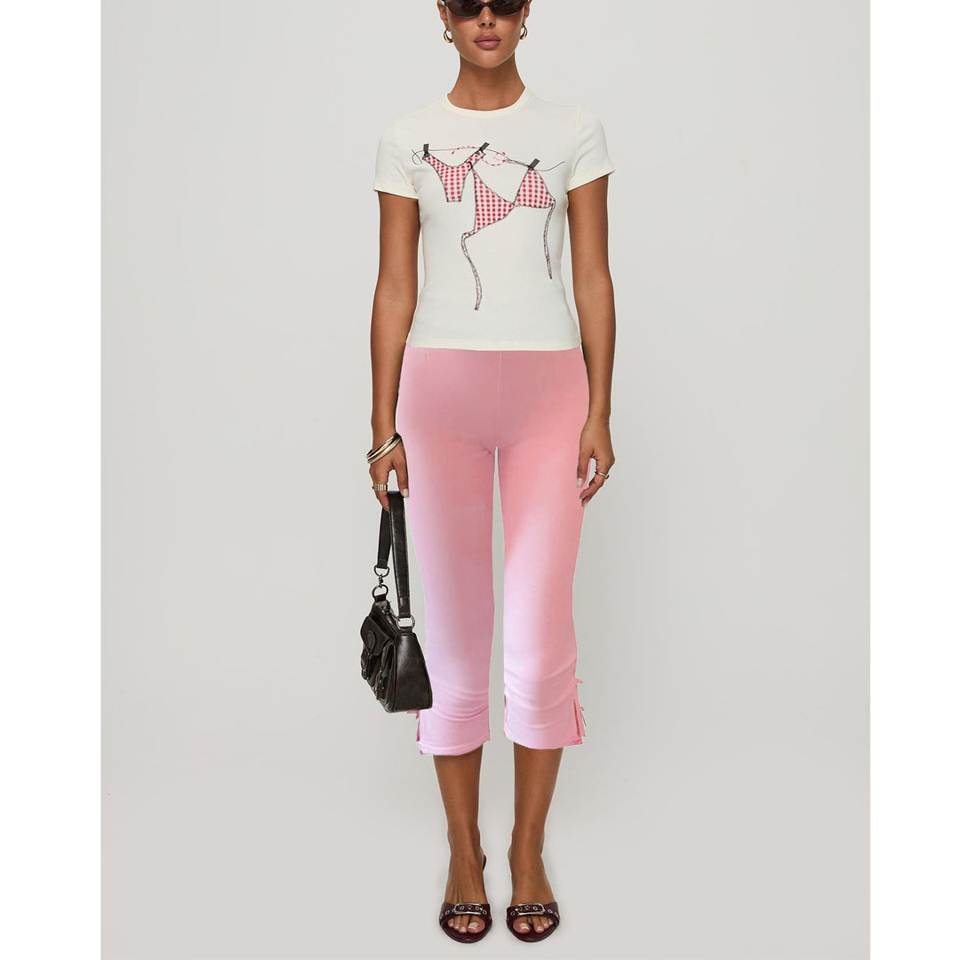 Damen T-Shirt mit kreativem Druck und figurbetontem Schnitt R&B