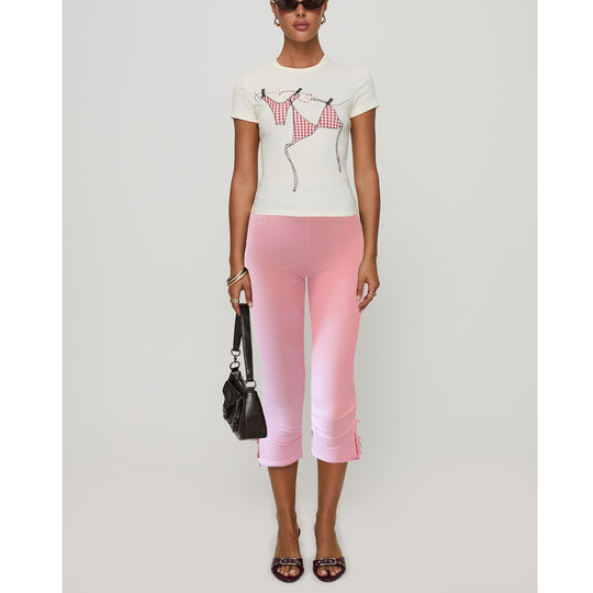 Damen T-Shirt mit kreativem Druck und figurbetontem Schnitt R&B