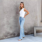 Damen High-Waist Bootcut Jeans mit raffinierter Waschung und bequemer Passform R&B