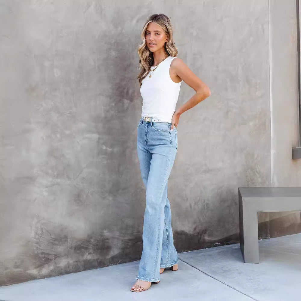 Damen High-Waist Bootcut Jeans mit raffinierter Waschung und bequemer Passform R&B