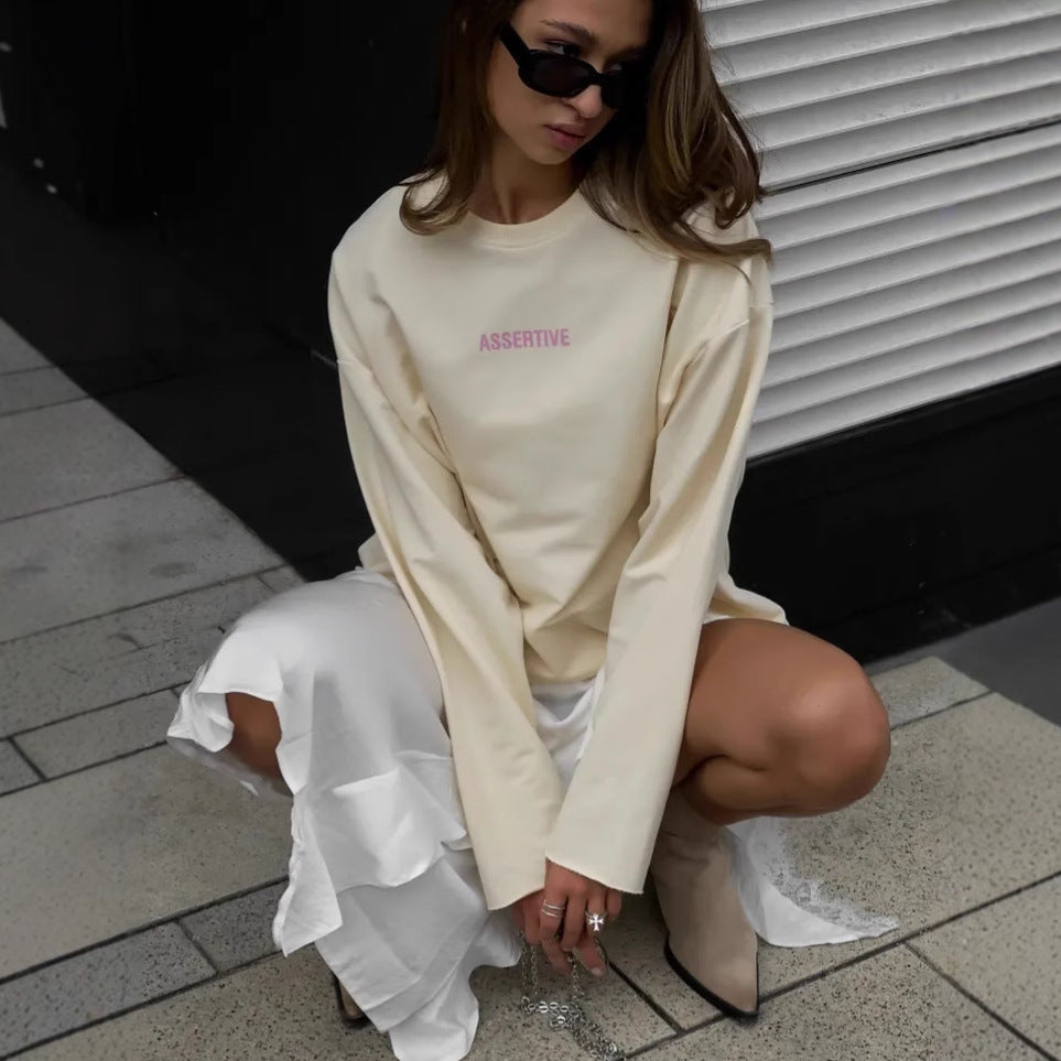 Damen lässiges Sweatshirt mit modernem Schriftzug und Oversize-Schnitt R&B